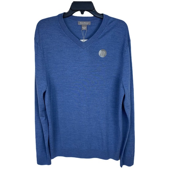 NWT Daniel Cremieux Men Signature V-Neck 100% merino Wool Sweater color Blue - Picture 1 of 7